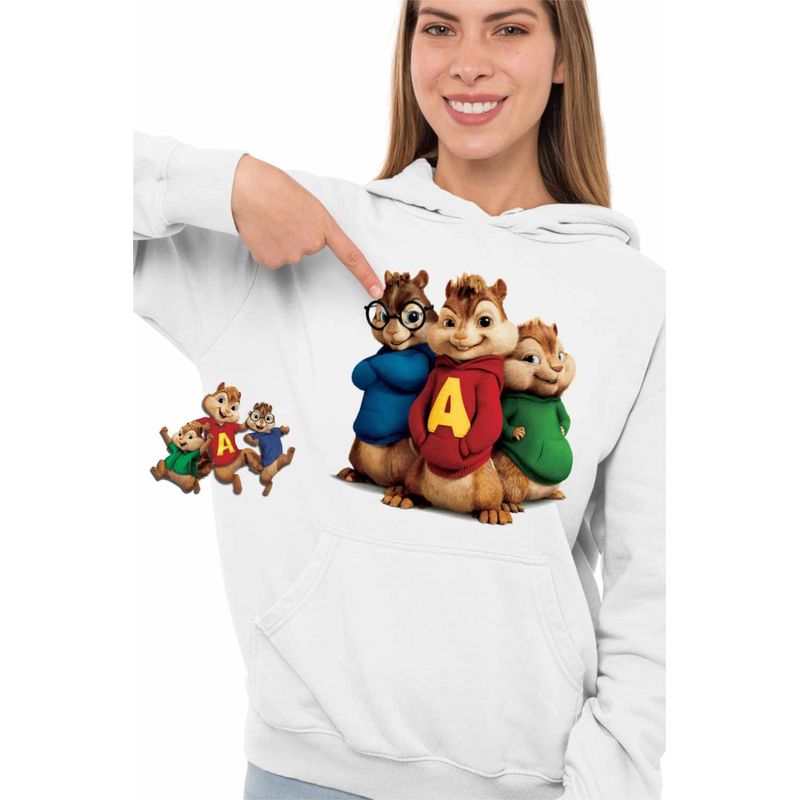 Fashion, accesorii si bijuterii - Femei - Imbracaminte femei - Hanorace femei - Hanorac Femei Alvin Toata Trupa Alvinnn Veveritele, alb, marime 2XL - Infinity.ro
