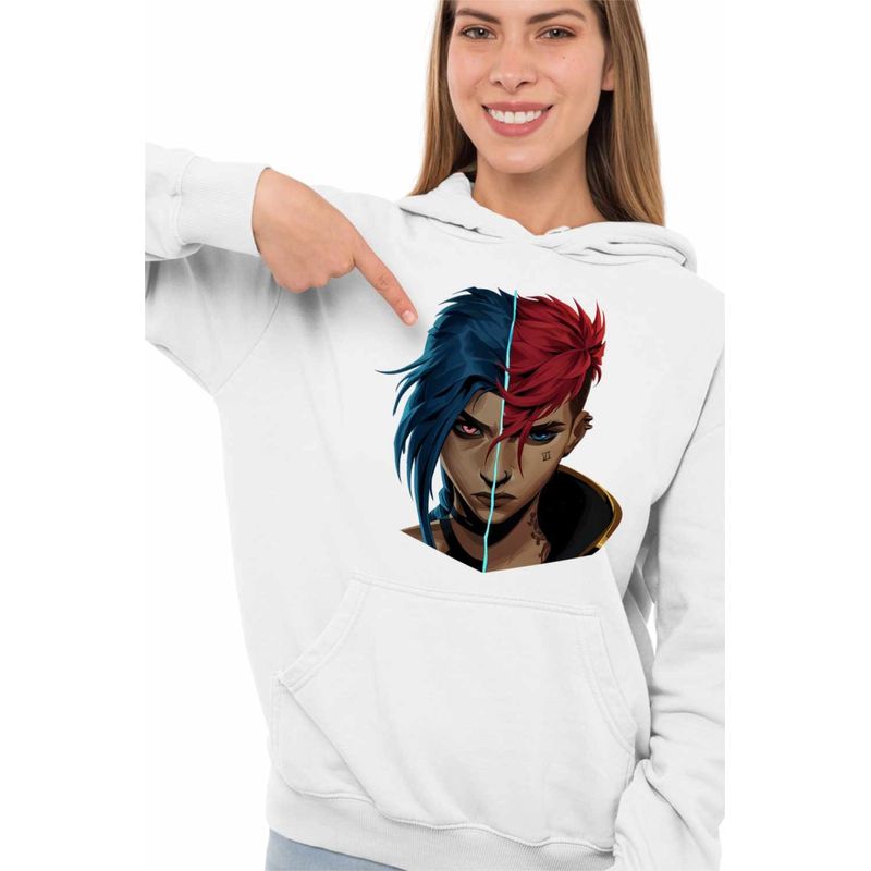Fashion, accesorii si bijuterii - Femei - Imbracaminte femei - Hanorace femei - Hanorac Femei Arcane Jinx Vi Runeterra, alb, marime 2XL - Infinity.ro