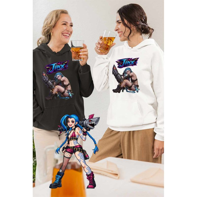 Fashion, accesorii si bijuterii - Femei - Imbracaminte femei - Hanorace femei - Hanorac Femei Arcane Jinx Runeterra, alb, marime 2XL - Infinity.ro