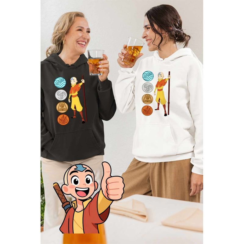 Fashion, accesorii si bijuterii - Femei - Imbracaminte femei - Hanorace femei - Hanorac Femei Avatar Airbender Cele 4 Elemente, alb, marime 2XL - Infinity.ro