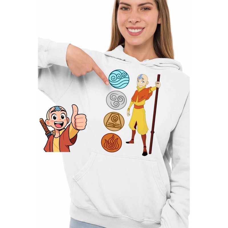 Fashion, accesorii si bijuterii - Femei - Imbracaminte femei - Hanorace femei - Hanorac Femei Avatar Airbender Cele 4 Elemente, alb, marime 2XL - Infinity.ro