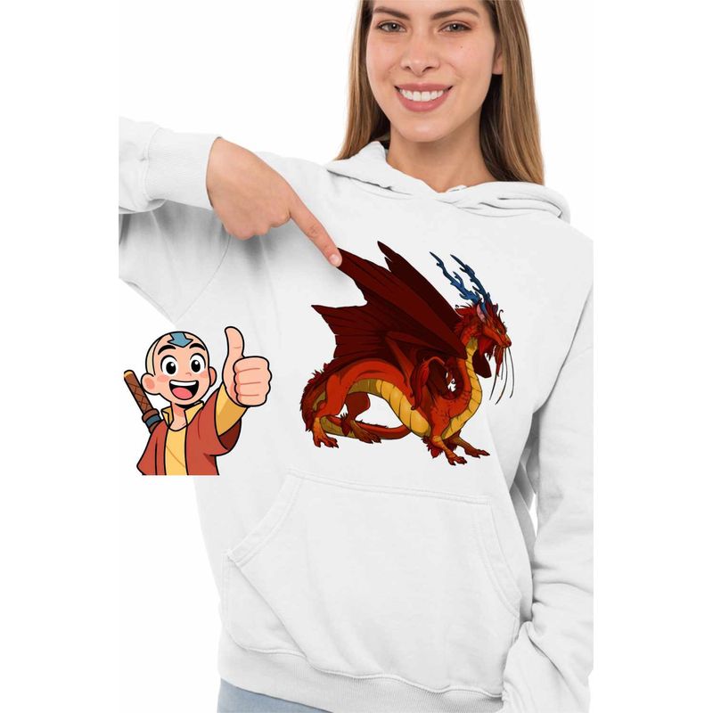 Fashion, accesorii si bijuterii - Femei - Imbracaminte femei - Hanorace femei - Hanorac Femei Avatar Dragon Fang Roku Anime Airbender, alb, marime 2XL - Infinity.ro