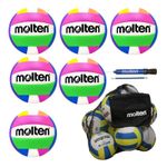 Sport si Outdoor - Sporturi de echipa - Accesorii si echipamente volei - Pachet 6 mingi volei Molten MS500-Neon outdoor + sac SBP + pompa DHP21 - Infinity.ro