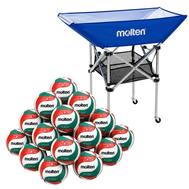 Sport si Outdoor - Sporturi de echipa - Accesorii si echipamente volei - Pachet 15 mingi volei Molten V5M4000 antrenament si competitie cu carucior transport - Infinity.ro