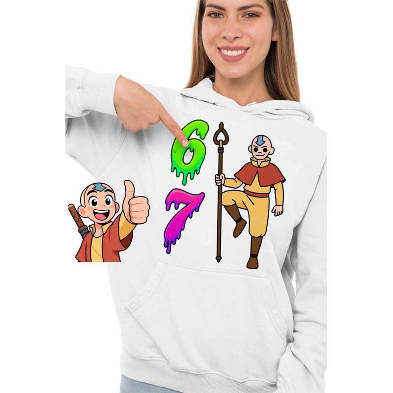 Fashion, accesorii si bijuterii - Femei - Imbracaminte femei - Hanorace femei - Hanorac Femei Avatar Six Seven Last Airbender 67 Calugar Shaolin, alb, marime 2XL - Infinity.ro