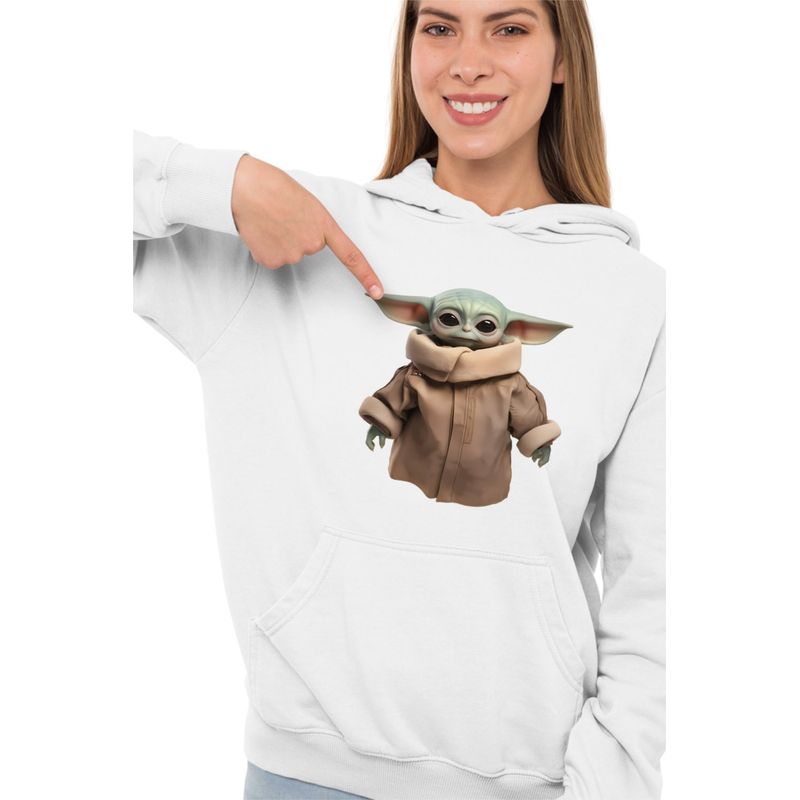Fashion, accesorii si bijuterii - Femei - Imbracaminte femei - Hanorace femei - Hanorac Femei Baby Yoda Grogu Mandalorian Star Wars, alb, marime 2XL - Infinity.ro