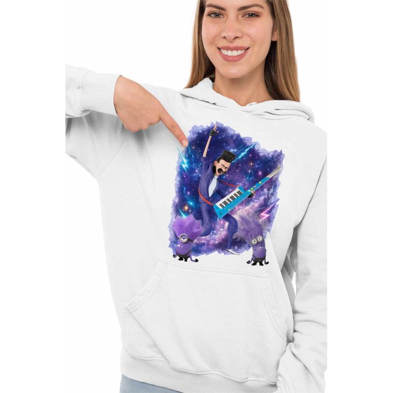 Fashion, accesorii si bijuterii - Femei - Imbracaminte femei - Hanorace femei - Hanorac Femei Balthazar Bad Minions Despicable Chitara, alb, marime 2XL - Infinity.ro