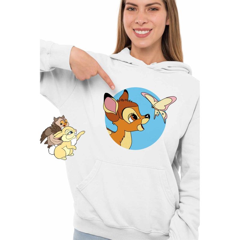 Fashion, accesorii si bijuterii - Femei - Imbracaminte femei - Hanorace femei - Hanorac Femei Bambi Fluturas Natura Caprioara, alb, marime 2XL - Infinity.ro