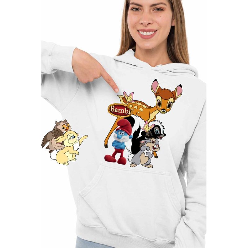 Fashion, accesorii si bijuterii - Femei - Imbracaminte femei - Hanorace femei - Hanorac Femei Bambi Papa Strumf Flower Thumper Sconcs Padure, alb, marime 2XL - Infinity.ro