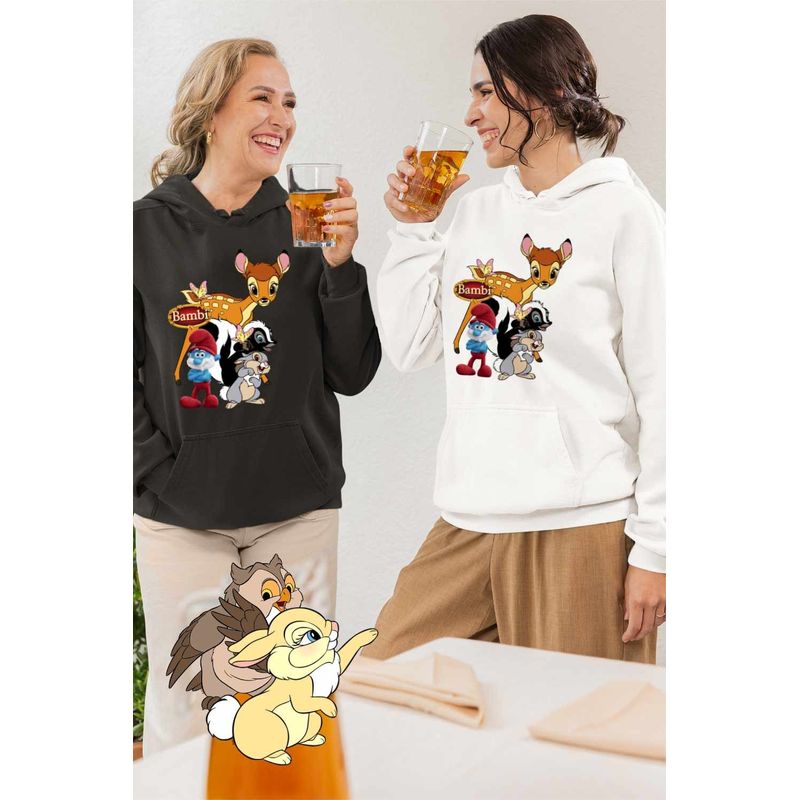Fashion, accesorii si bijuterii - Femei - Imbracaminte femei - Hanorace femei - Hanorac Femei Bambi Papa Strumf Flower Thumper Sconcs Padure, alb, marime 2XL - Infinity.ro