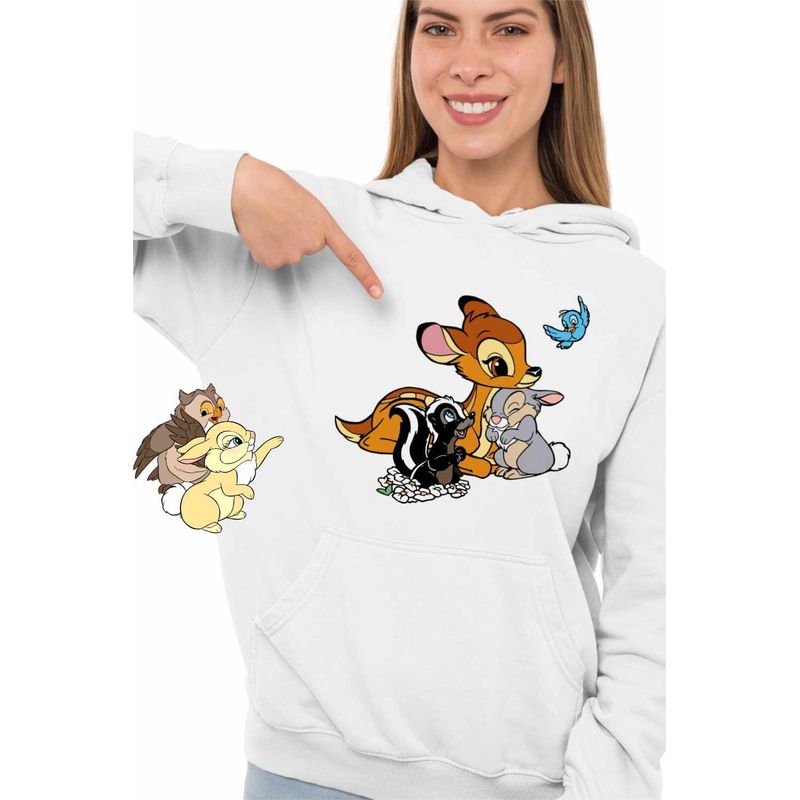Fashion, accesorii si bijuterii - Femei - Imbracaminte femei - Hanorace femei - Hanorac Femei Bambi Thumper Flower Natura Sconcs, alb, marime 2XL - Infinity.ro