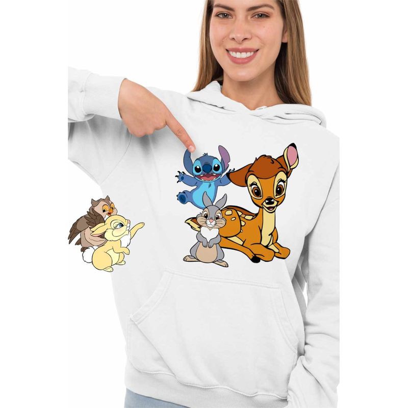 Fashion, accesorii si bijuterii - Femei - Imbracaminte femei - Hanorace femei - Hanorac Femei Bambi Stitch Thumper Iepure Dragut, alb, marime 2XL - Infinity.ro