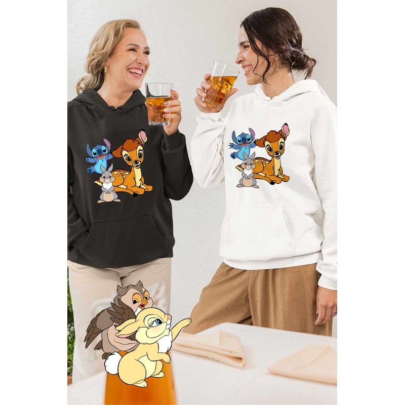 Fashion, accesorii si bijuterii - Femei - Imbracaminte femei - Hanorace femei - Hanorac Femei Bambi Stitch Thumper Iepure Dragut, alb, marime 2XL - Infinity.ro