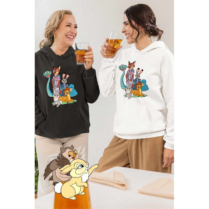 Fashion, accesorii si bijuterii - Femei - Imbracaminte femei - Hanorace femei - Hanorac Femei Bambi Zootopia Iepuras Sarpe Vulpe, alb, marime 2XL - Infinity.ro