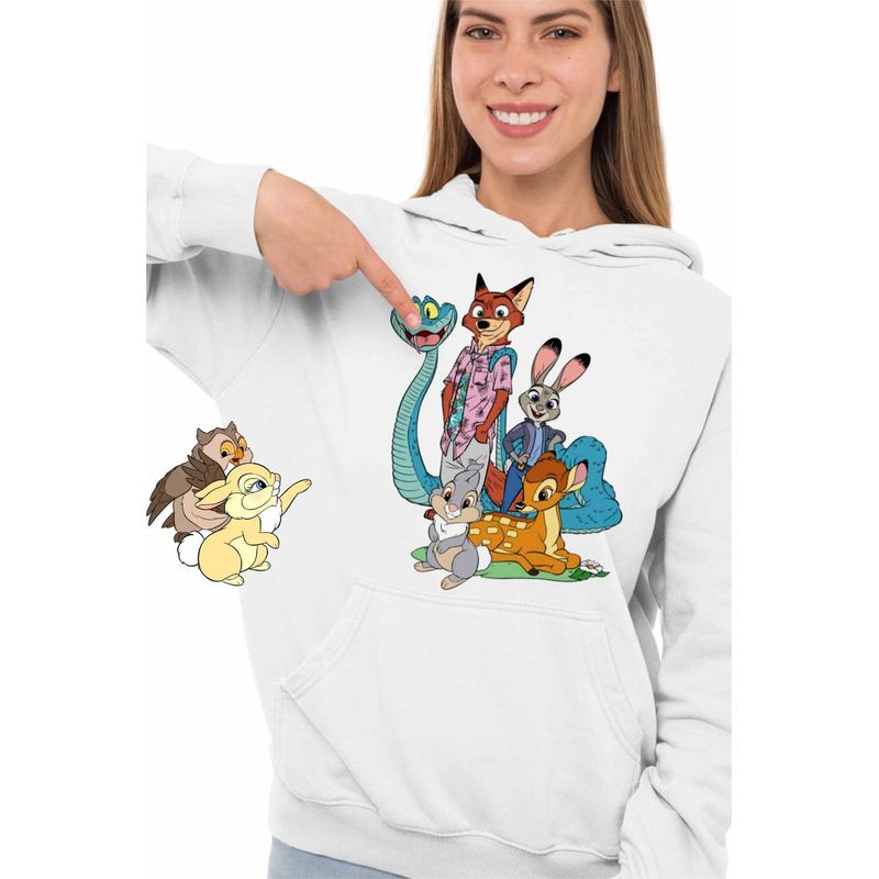 Fashion, accesorii si bijuterii - Femei - Imbracaminte femei - Hanorace femei - Hanorac Femei Bambi Zootopia Iepuras Sarpe Vulpe, alb, marime 2XL - Infinity.ro