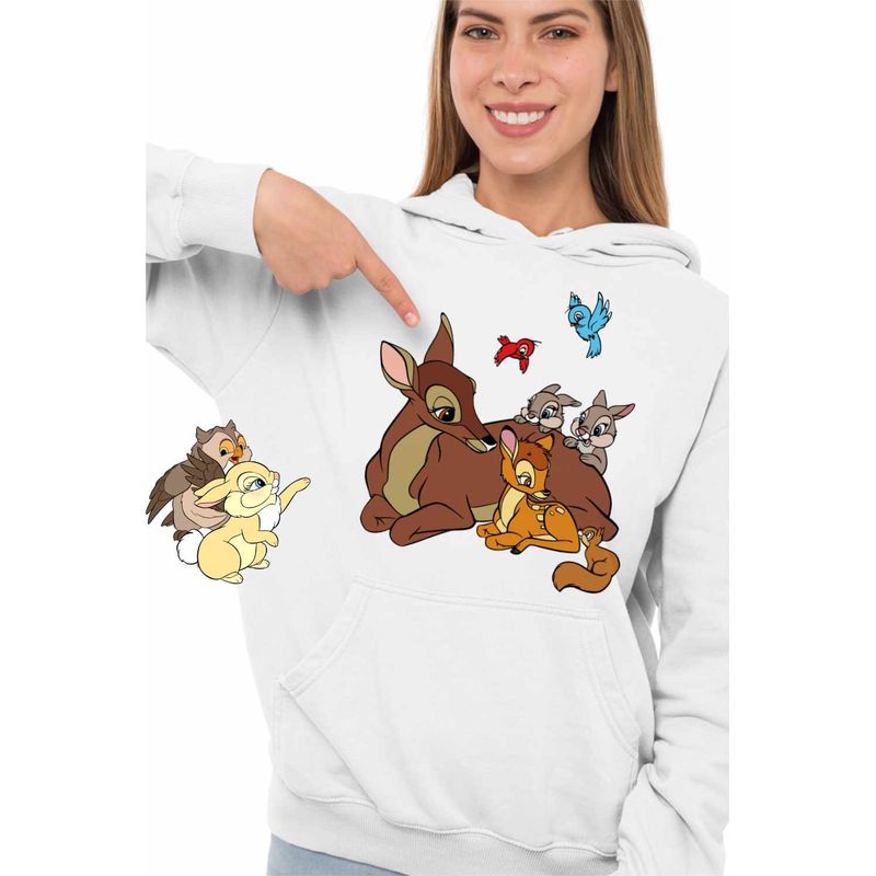 Fashion, accesorii si bijuterii - Femei - Imbracaminte femei - Hanorace femei - Hanorac Femei Bambi Thumper Iepuras Caprioara, alb, marime 2XL - Infinity.ro