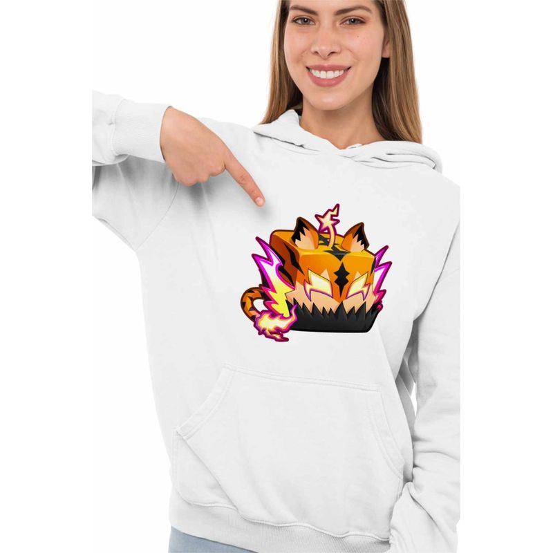 Fashion, accesorii si bijuterii - Femei - Imbracaminte femei - Hanorace femei - Hanorac Femei Blox Fruits Tigru Fruit Roblox Fructe, alb, marime 2XL - Infinity.ro
