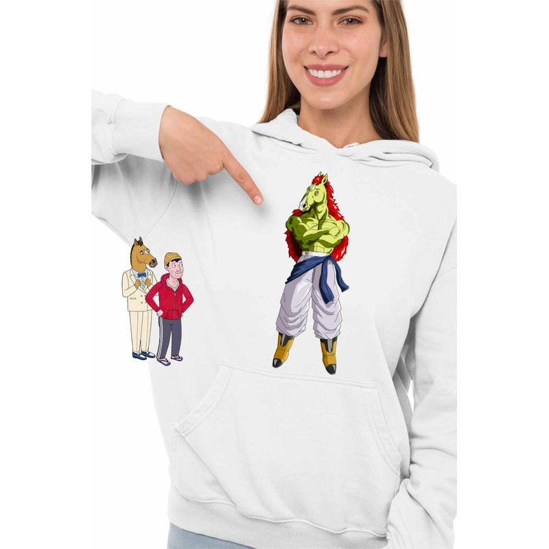 Fashion, accesorii si bijuterii - Femei - Imbracaminte femei - Hanorace femei - Hanorac Femei BoJack Horseman Dragon Ball Z Vegeta, alb, marime 2XL - Infinity.ro