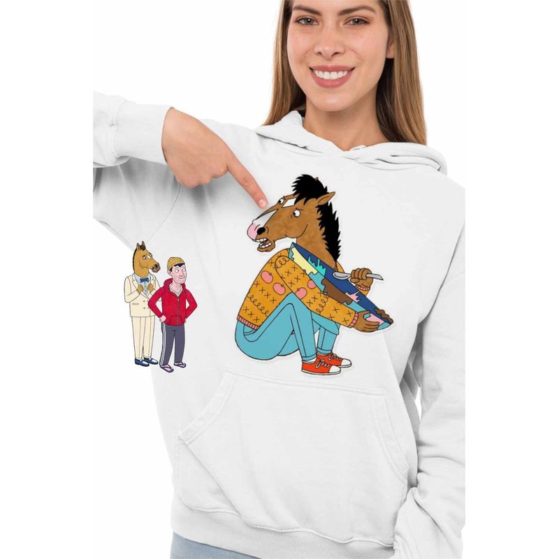 Fashion, accesorii si bijuterii - Femei - Imbracaminte femei - Hanorace femei - Hanorac Femei BoJack Horseman Farfurie Castron, alb, marime 2XL - Infinity.ro