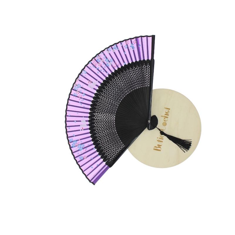 Fashion, accesorii si bijuterii - Femei - Accesorii femei - Alte accesorii femei - Evantai pliabil, Buticcochet, din platic, imprimeu floral, 22 cm, Negru cu Mov inchis - EV294 - Infinity.ro