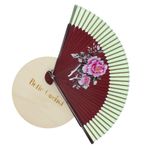 Fashion, accesorii si bijuterii - Femei - Accesorii femei - Alte accesorii femei - Evantai pliabil, Buticcochet, din platic, imprimeu floral, 22 cm, Visiniu cu verde inchis - EV312 - Infinity.ro