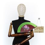 Fashion, accesorii si bijuterii - Femei - Accesorii femei - Alte accesorii femei - Evantai pliabil, Buticcochet, din platic, imprimeu floral, 22 cm, Visiniu cu verde - EV311 - Infinity.ro