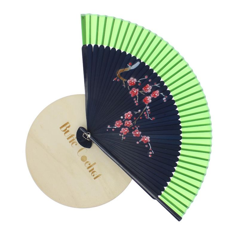 Fashion, accesorii si bijuterii - Femei - Accesorii femei - Alte accesorii femei - Evantai pliabil, Buticcochet, din platic, imprimeu floral, 22 cm, Bleumarin cu verde - EV309 - Infinity.ro