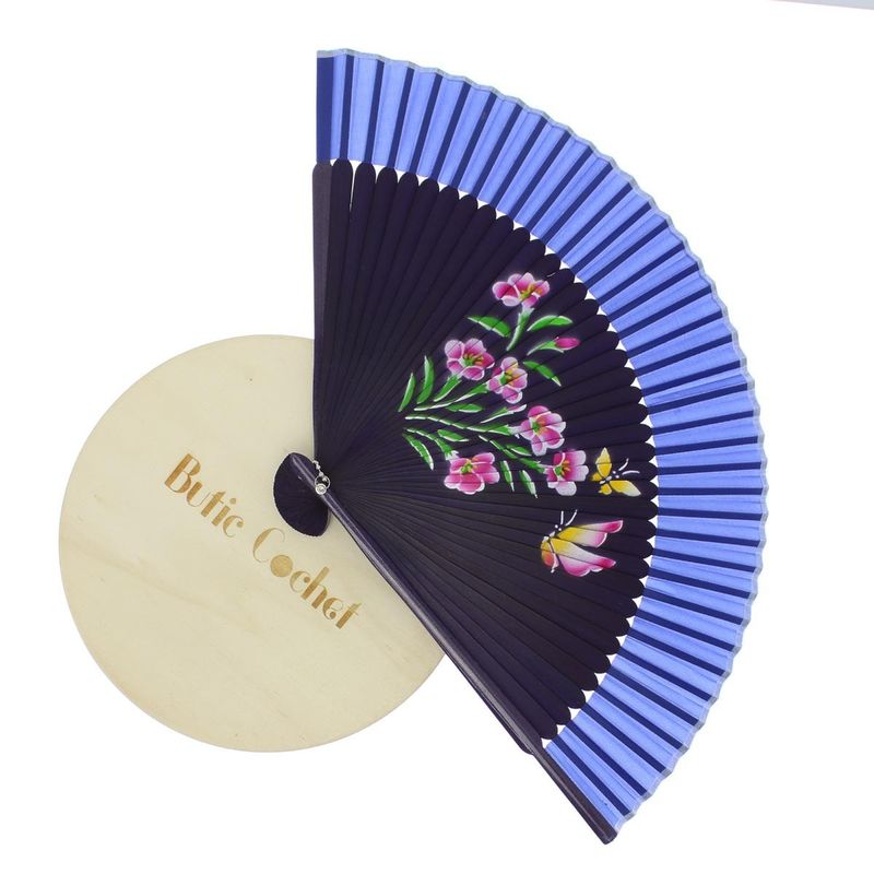 Fashion, accesorii si bijuterii - Femei - Accesorii femei - Alte accesorii femei - Evantai pliabil, Buticcochet, din platic, imprimeu floral, 22 cm, Mov cu bleumarin - EV317 - Infinity.ro