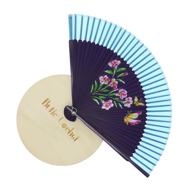 Fashion, accesorii si bijuterii - Femei - Accesorii femei - Alte accesorii femei - Evantai pliabil, Buticcochet, din platic, imprimeu floral, 22 cm, Mov cu albastru - EV318 - Infinity.ro