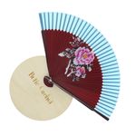 Fashion, accesorii si bijuterii - Femei - Accesorii femei - Alte accesorii femei - Evantai pliabil, Buticcochet, din platic, imprimeu floral, 22 cm, Visiniu cu albastru - EV315 - Infinity.ro