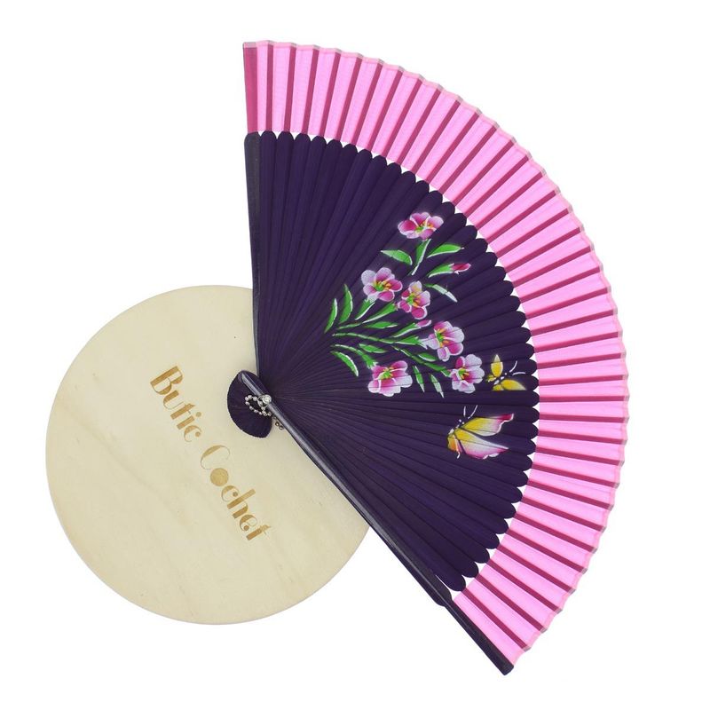 Fashion, accesorii si bijuterii - Femei - Accesorii femei - Alte accesorii femei - Evantai pliabil, Buticcochet, din platic, imprimeu floral, 22 cm, Mov cu fucsia - EV319 - Infinity.ro