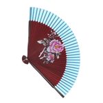Fashion, accesorii si bijuterii - Femei - Accesorii femei - Alte accesorii femei - Evantai pliabil, Buticcochet, din platic, imprimeu floral, 22 cm, Visiniu cu albastru - EV315 - Infinity.ro