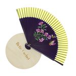 Fashion, accesorii si bijuterii - Femei - Accesorii femei - Alte accesorii femei - Evantai pliabil, Buticcochet, din platic, imprimeu floral, 22 cm, Mov cu galben - EV323 - Infinity.ro