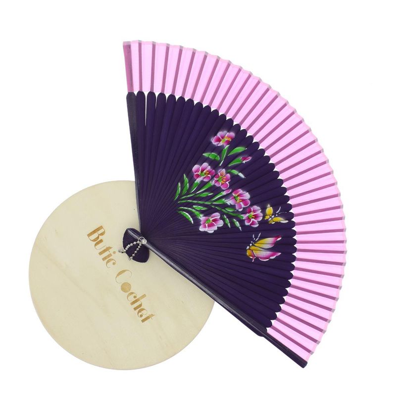 Fashion, accesorii si bijuterii - Femei - Accesorii femei - Alte accesorii femei - Evantai pliabil, Buticcochet, din platic, imprimeu floral, 22 cm, Mov cu roz - EV320 - Infinity.ro