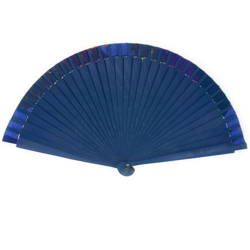 Fashion, accesorii si bijuterii - Femei - Accesorii femei - Alte accesorii femei - Evantai pliabil, din lemn, Albastru cu imprimeu multicolor pictat, 23 cm - EV220 - Infinity.ro