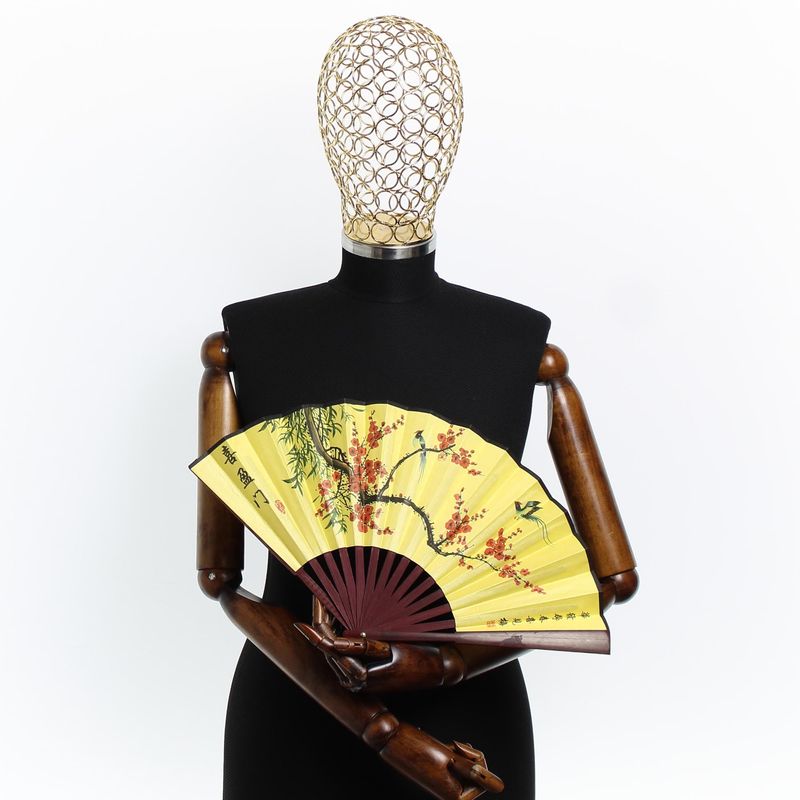 Fashion, accesorii si bijuterii - Femei - Accesorii femei - Alte accesorii femei - Evantai pliabil, Buticcochet, din bambus, imprimeu cu flori si pasari, 23 cm, Multicolor - EV268 - Infinity.ro