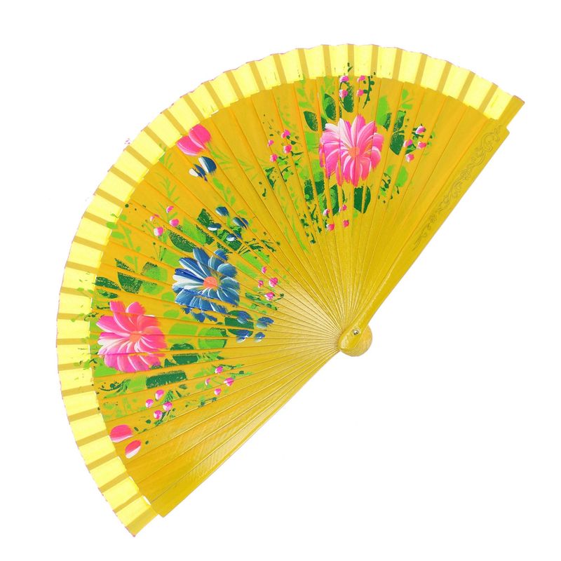 Fashion, accesorii si bijuterii - Femei - Accesorii femei - Alte accesorii femei - Evantai pliabil, din lemn, Buticcochet, cu model floral pictat, 23 cm, Galben - EV278 - Infinity.ro