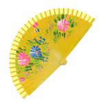 Fashion, accesorii si bijuterii - Femei - Accesorii femei - Alte accesorii femei - Evantai pliabil, din lemn, Buticcochet, cu model floral pictat, 23 cm, Galben - EV278 - Infinity.ro