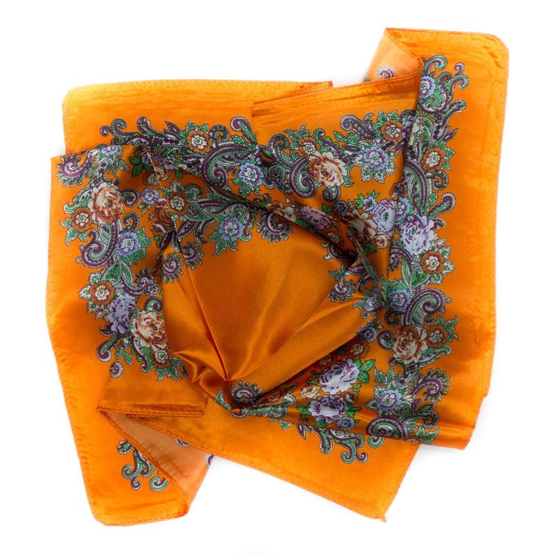 Fashion, accesorii si bijuterii - Femei - Accesorii femei - Esarfe si fulare femei - Esarfa, Batic, de dama, Portocaliu cu flori, 60x60 cm - ES176 - Infinity.ro