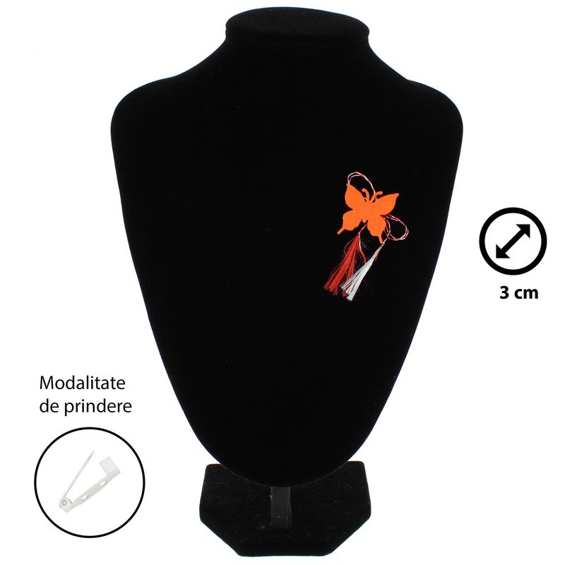 Market - Cadouri - Martisoare - Martisor Brosa, Buticcochet, fluturas, din fetru, 3 cm, Portocaliu - MR535 - Infinity.ro
