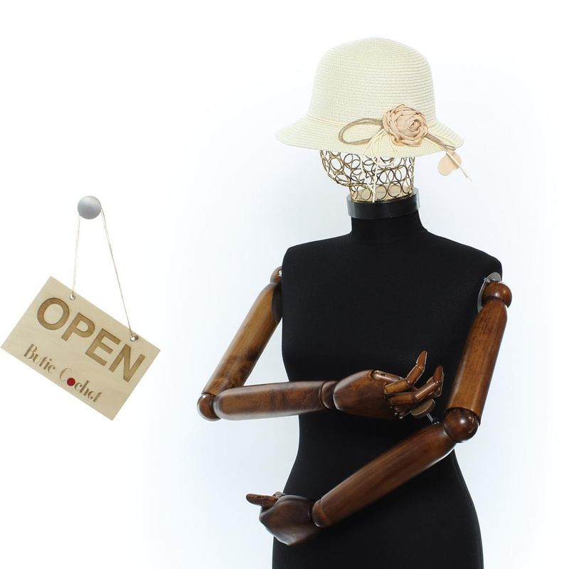 Fashion, accesorii si bijuterii - Femei - Accesorii femei - Caciuli si palarii femei - Palarie de soare dama, marime universala reglabila, ButicCochet, din paie de hartie, cu floare, Bej - PAL1632 - Infinity.ro