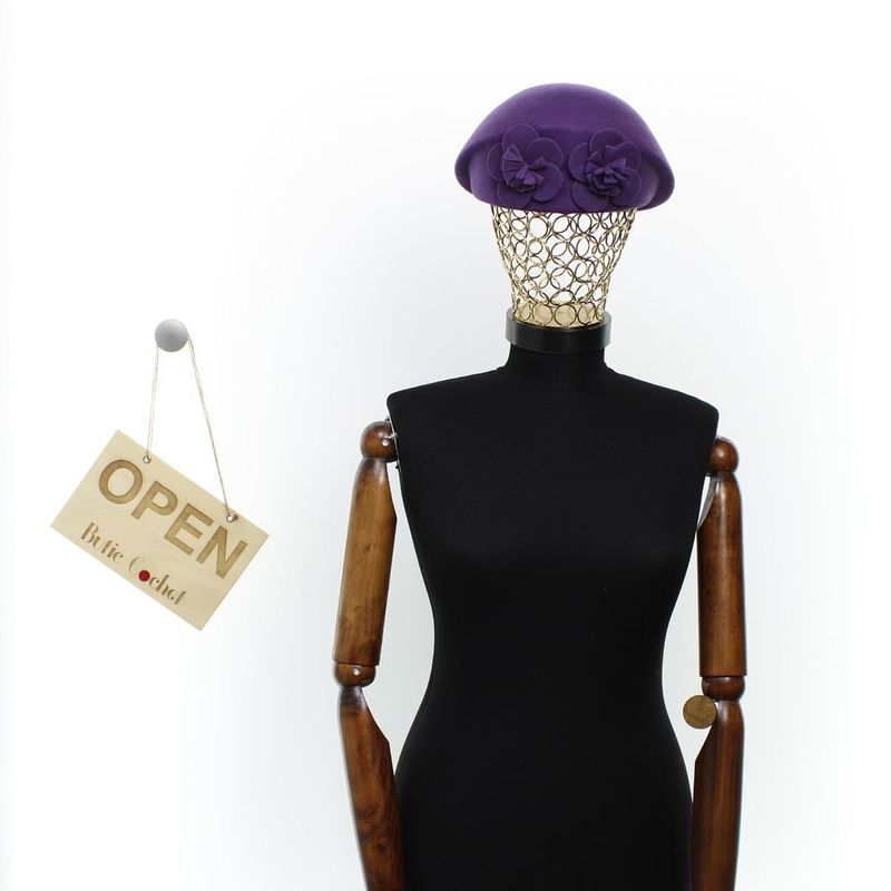 Fashion, accesorii si bijuterii - Femei - Accesorii femei - Caciuli si palarii femei - Toca de dama, din lana, Buticcochet, marime 54-57 cm, ajustabila, Mov - PAL1613 - Infinity.ro