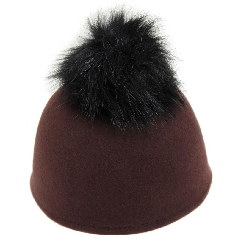Fashion, accesorii si bijuterii - Femei - Accesorii femei - Caciuli si palarii femei - Palarie din fetru, de dama, Maro cu cicure din blanita, marime 56, reglabila, Anoul - PAL484 - Infinity.ro