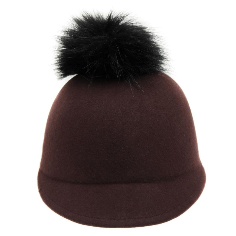 Fashion, accesorii si bijuterii - Femei - Accesorii femei - Caciuli si palarii femei - Palarie din fetru, de dama, Maro cu cicure din blanita, marime 56, reglabila, Anoul - PAL484 - Infinity.ro