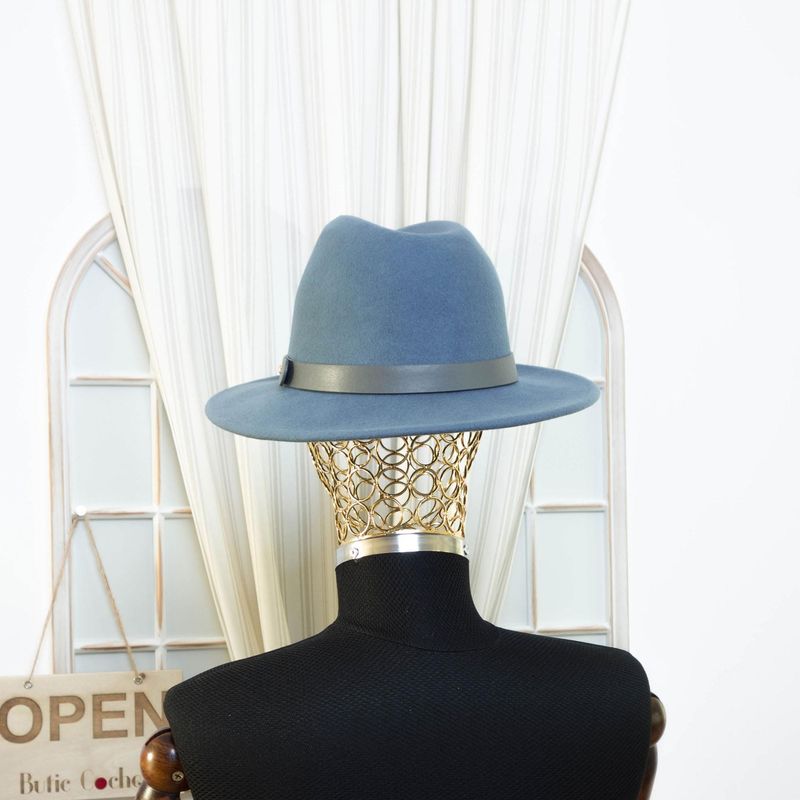 Fashion, accesorii si bijuterii - Femei - Accesorii femei - Caciuli si palarii femei - Palarie din fetru, unisex, Bleu, cu banda din piele ecologica, marime 57, reglabila, Anoul - PAL474 - Infinity.ro