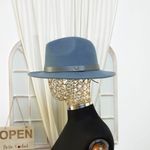 Fashion, accesorii si bijuterii - Femei - Accesorii femei - Caciuli si palarii femei - Palarie din fetru, unisex, Bleu, cu banda din piele ecologica, marime 57, reglabila, Anoul - PAL474 - Infinity.ro