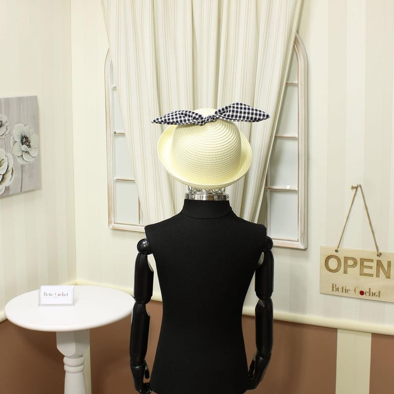 Fashion, accesorii si bijuterii - Femei - Accesorii femei - Caciuli si palarii femei - Palarie de soare, pentru copii, ButicCochet, din paie de hartie, 52 cm, cu fundita, Crem - PAL682 - Infinity.ro
