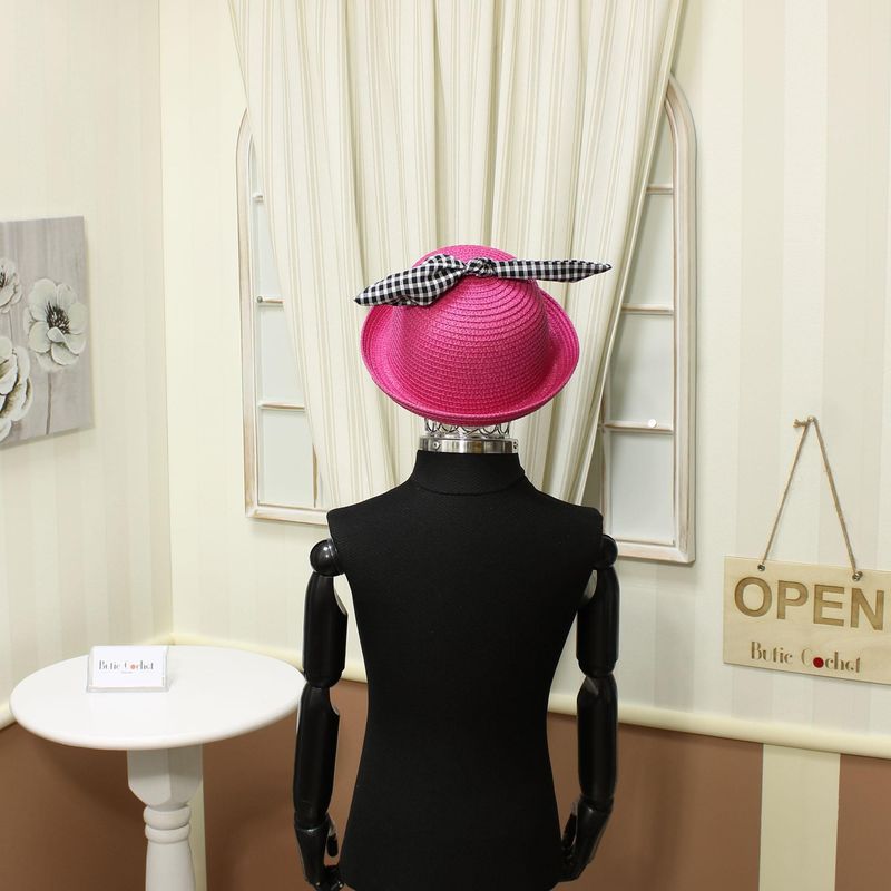 Fashion, accesorii si bijuterii - Femei - Accesorii femei - Caciuli si palarii femei - Palarie de soare, pentru copii, ButicCochet, din paie de hartie, 50 cm, cu fundita, Fucsia - PAL1275 - Infinity.ro