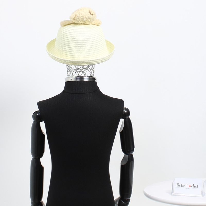 Fashion, accesorii si bijuterii - Femei - Accesorii femei - Caciuli si palarii femei - Palarie de soare, pentru copii, ButicCochet, din paie de hartie, 52 cm, cu urs, Crem - PAL1299 - Infinity.ro