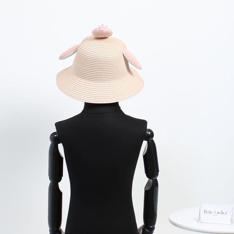 Fashion, accesorii si bijuterii - Femei - Accesorii femei - Caciuli si palarii femei - Palarie de soare, pentru copii, ButicCochet, din paie de hartie, 52 cm, cu pinguin, Roz pudra - PAL1302 - Infinity.ro